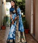Blue Shibori Pattern art Silk Saree