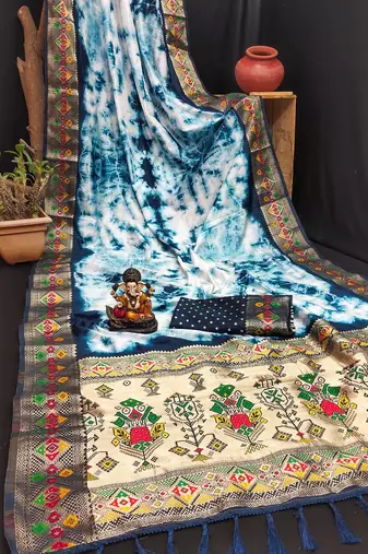 Blue Shibori Pattern art Silk Saree