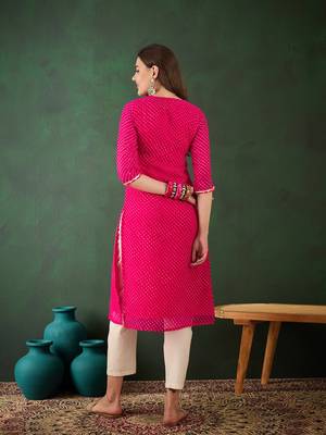 Pink embroidered georgette round neck kurtas and kurtis 2