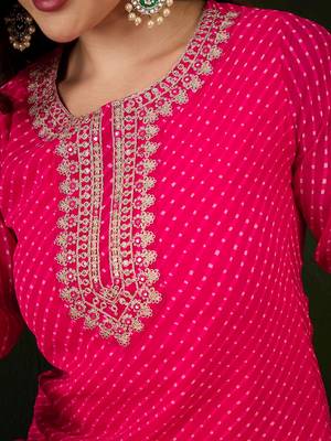 Pink embroidered georgette round neck kurtas and kurtis 5