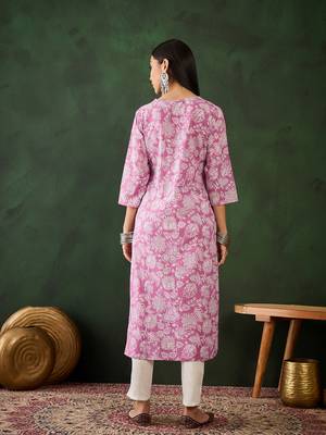 Purple embroidered cotton v neck kurtas and kurtis 2