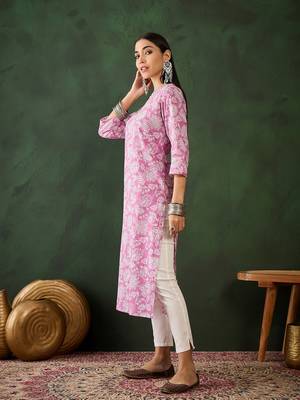 Purple embroidered cotton v neck kurtas and kurtis 3