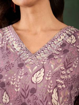 Purple embroidered cotton v neck kurtas and kurtis 5