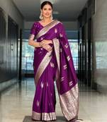 Purple Faux Banarasi silk saree with blouse piece