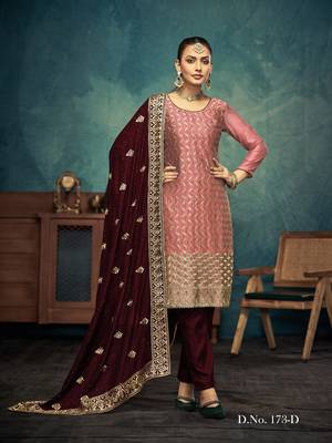 Peach premium embroidered with servoswaki daimond vichitra silk salwar suit 1