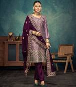 Light purple premium embroidered with servoswaki daimond vichitra silk semi stitched salwar suit