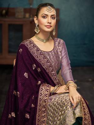 Light purple premium embroidered with servoswaki daimond vichitra silk salwar suit 2