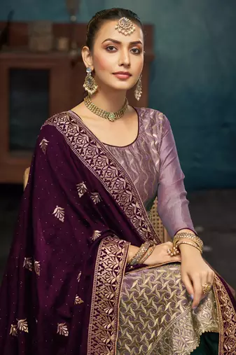 Light purple premium embroidered with servoswaki daimond vichitra silk salwar suit