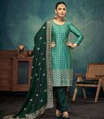 Light green premium embroidered with servoswaki daimond vichitra silk semi stitched salwar suit