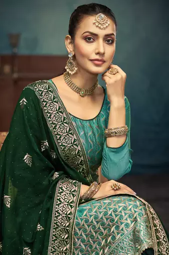 Light green premium embroidered with servoswaki daimond vichitra silk salwar suit