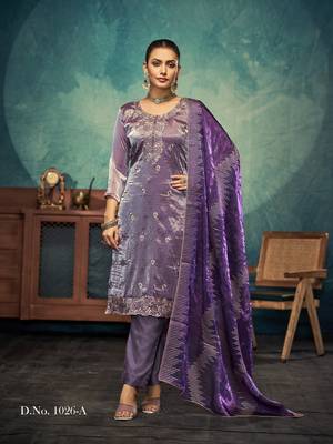Purple premium embroidered with servoswaki daimond jimmy choo semi stitched salwar suit 1