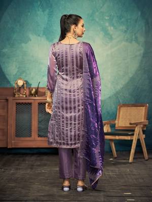 Purple premium embroidered with servoswaki daimond jimmy choo semi stitched salwar suit 2