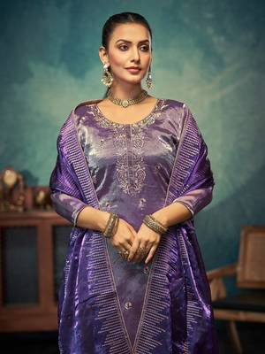 Purple premium embroidered with servoswaki daimond jimmy choo semi stitched salwar suit 3