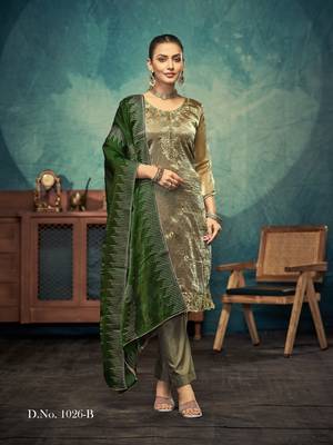 Green premium embroidered with servoswaki daimond jimmy choo semi stitched salwar suit 1