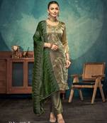 Green premium embroidered with servoswaki daimond jimmy choo semi stitched salwar suit