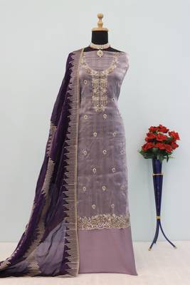 Purple premium embroidered with servoswaki daimond jimmy choo semi stitched salwar suit 4