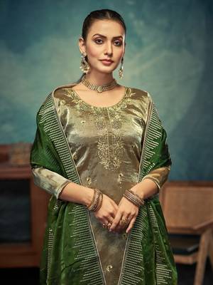 Green premium embroidered with servoswaki daimond jimmy choo semi stitched salwar suit 2