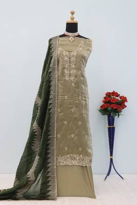 Green premium embroidered with servoswaki daimond jimmy choo semi stitched salwar suit 3