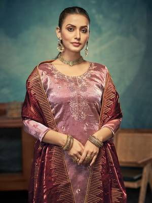 Peach premium embroidered with servoswaki daimond jimmy choo semi stitched salwar suit 2