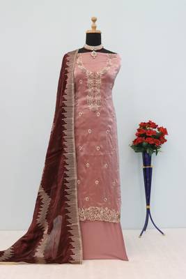 Peach premium embroidered with servoswaki daimond jimmy choo semi stitched salwar suit 3
