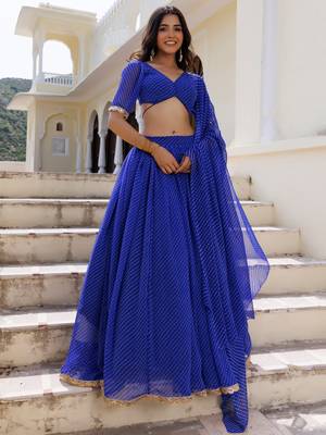 Gorgeous Blue Laheriya Print Georgette Wedding Wear Lehenga Choli 1