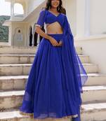Gorgeous Blue Laheriya Print Georgette Wedding Wear Lehenga Choli