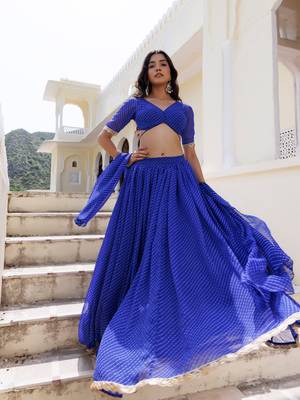 Gorgeous Blue Laheriya Print Georgette Wedding Wear Lehenga Choli 3