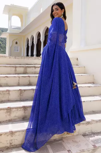 Gorgeous Blue Laheriya Print Georgette Wedding Wear Lehenga Choli
