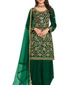Green Embroidered Silk Punjabi Salwar Suit.(Size Up To 42")
