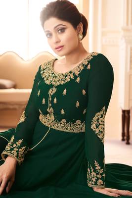 Green embroidered georgette  chudidar abaya.(size Free size full stitched Up To 42") 1
