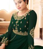 Green embroidered georgette  chudidar abaya.(size Free size full stitched Up To 42")