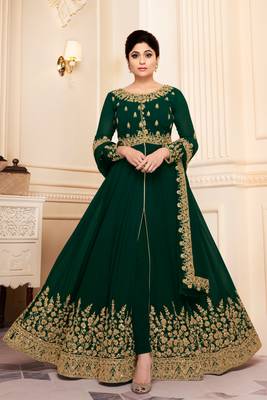 Green embroidered georgette  chudidar abaya.(size Free size full stitched Up To 42") 2