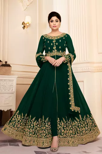 Green embroidered georgette  chudidar abaya.(size Free size full stitched Up To 42")