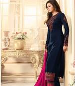 Blue embroidered georgette semi-stitched plazoo straight .(size up to 42")
