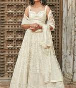 Off-White Organza Sequin Work Lehenga