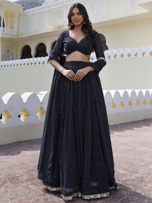 Incredible Black Laheriya Print Georgette Wedding Wear Lehenga Choli 1