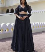 Incredible Black Laheriya Print Georgette Wedding Wear Lehenga Choli