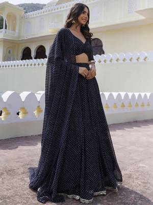 Incredible Black Laheriya Print Georgette Wedding Wear Lehenga Choli 2