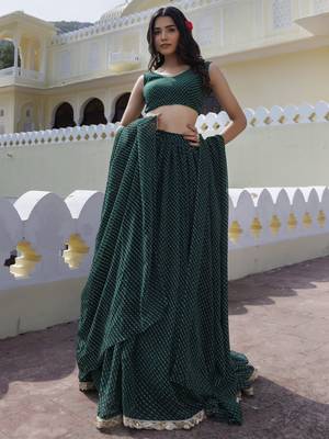 Wonderful Green Laheriya Print Georgette Wedding Wear Lehenga Choli 1