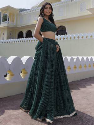 Wonderful Green Laheriya Print Georgette Wedding Wear Lehenga Choli 2