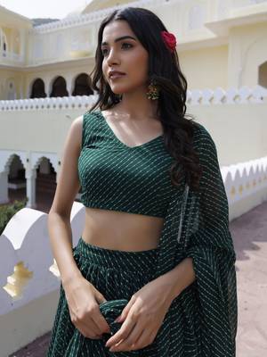 Wonderful Green Laheriya Print Georgette Wedding Wear Lehenga Choli 4