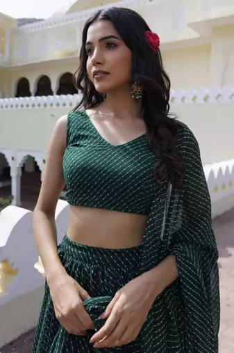 Wonderful Green Laheriya Print Georgette Wedding Wear Lehenga Choli