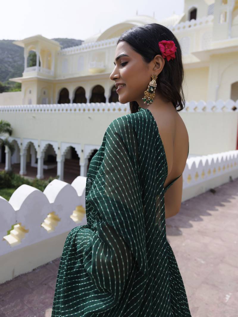 Wonderful Green Laheriya Print Georgette Wedding Wear Lehenga Choli