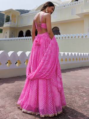 Awesome Pink Laheriya Print Georgette Wedding Wear Lehenga Choli 4