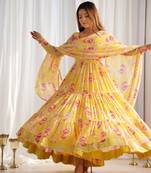 Fox Georgette Floral Print Fabric Fully Flair Anarkali Kurti, With Duppta And Pent