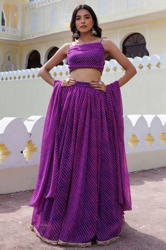 Lovely Purple Laheriya Print Georgette Wedding Wear Lehenga Choli