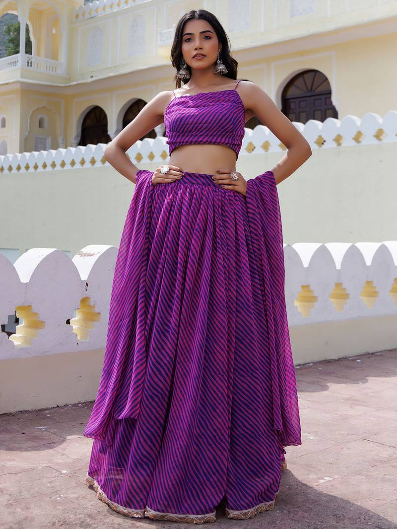Lovely Purple Laheriya Print Georgette Wedding Wear Lehenga Choli