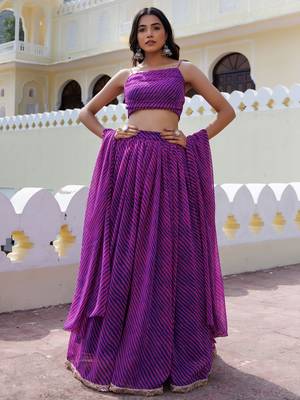 Lovely Purple Laheriya Print Georgette Wedding Wear Lehenga Choli 1
