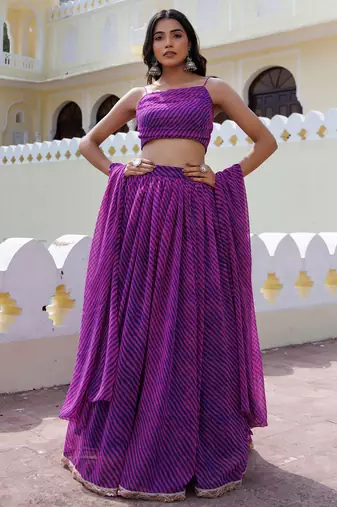 Lovely Purple Laheriya Print Georgette Wedding Wear Lehenga Choli
