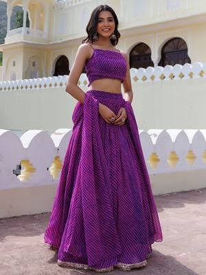 Lovely Purple Laheriya Print Georgette Wedding Wear Lehenga Choli 2